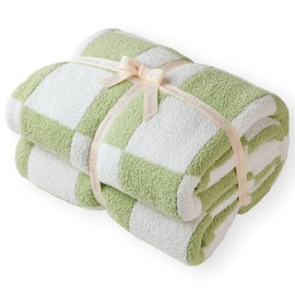 Damonsang Sage Green Throw Blanket Checkered, Super Soft Microfiber Knit Blanket Cozy Fluffy Blanket Cute Plush,Reversible Throw Blanket for Couch Bed Sofa -Sage Green/White, 50x60 Inches