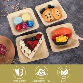 CONLI 100 PCS Disposable Square Wood Bowls Palm Leaf Bowls with Bamboo Forks, Bamboo Plates Disposable Square Wood Plates with Wooden Forks for Catering Wedding Home Party