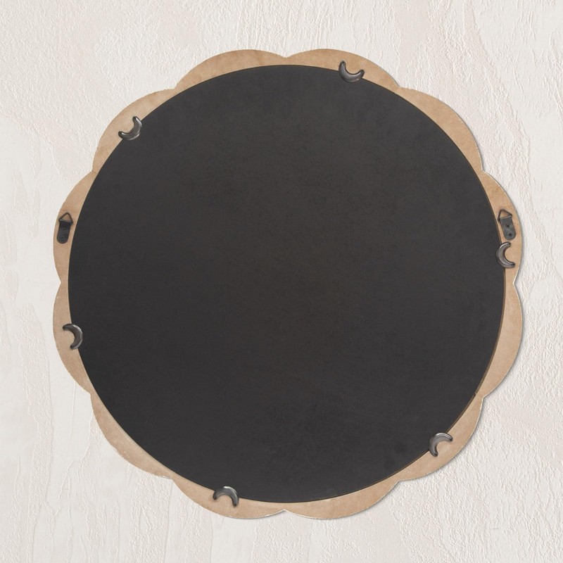 UPPER DECOR 24 Inch Round Wall Mirror, Whitewashed Wooden Frame