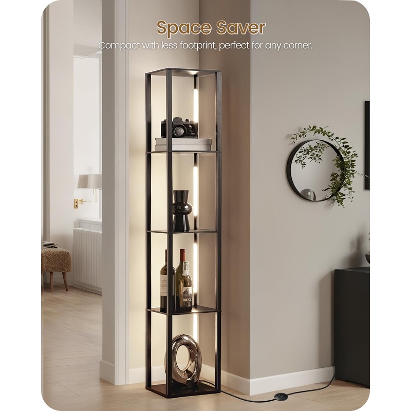 GOEBLESON 64.2" Display Shelf with Light, Modern Corner Floor Lampe