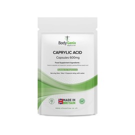 Bodygenix BodyGenix Caprylic Acid Capsules - 600mg Candida Cleanse Digestive Health Heart Skin Brain Immune System Support - 60 Caps Vegan Food Supplement 2 Month Supply