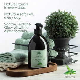 GAIA Oliva Olive Oil Hand Soap Liquid – Luxury Moisturizing Liquid Hand Soap for Bathroom & Kitchen, Natural Ingredients for Dry, Cracked Hands with Green Tea Scent – 16.9 FL OZ Bottle (Pack of 1)