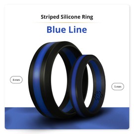Knot Theory Blue Striped Silicone Ring for Men Women - Thin Blue Line Police 8mm Wedding Band Size 8