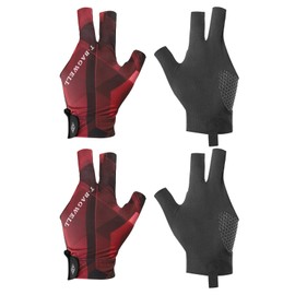 PATIKIL 3 Finger Pool Glove Left Hand, 2 Pcs Billiard Gloves Pool Cue Accessories for Shooter Carom Pool Snooker Cue Sport, Black Red