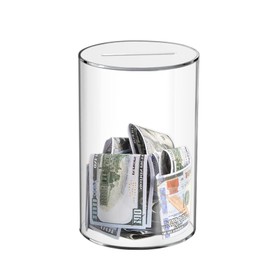 Clear Money Box See Through Smash Money Box, Acrylic Piggy Bank for Kids Adults Clear Saving Jar that can’t be opened(5.9" H x 3.54" D)