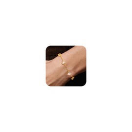 ASH'S CHOICE Gold Bracelets for Women, Heart Bracelets 14K Goldplated Adjustable Bracelet with Zirconia Shiny Bling Stone Diamond Heart Charm Chain Simple Elegant Gold Bracelet for Women Ladies Mom