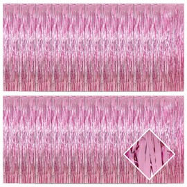 Ohiyoo 20 Pack Pink Foil Fringe Curtains 3.2ft x 9.8ft Foil Curtain Backdrop Metallic Tinsel Curtains Streamer Photo Booth Backdrop for Birthday Party Engagement Bachelorette Party Decorations