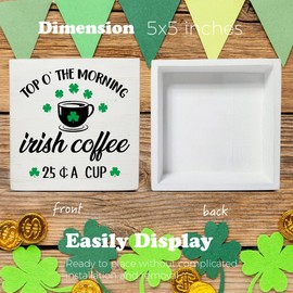 Irish Coffee Decor, St. Patricks Day Decor, Irish Coffee Wooden Sign St Patricks Day Decorations Home Kitchen Decorations for Desk Table Shelf 5 x 5 Inches