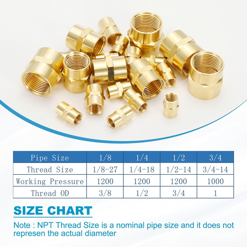 PATIKIL 1/4" x 1/4" Brass NPT Coupler, 2 Pack Female