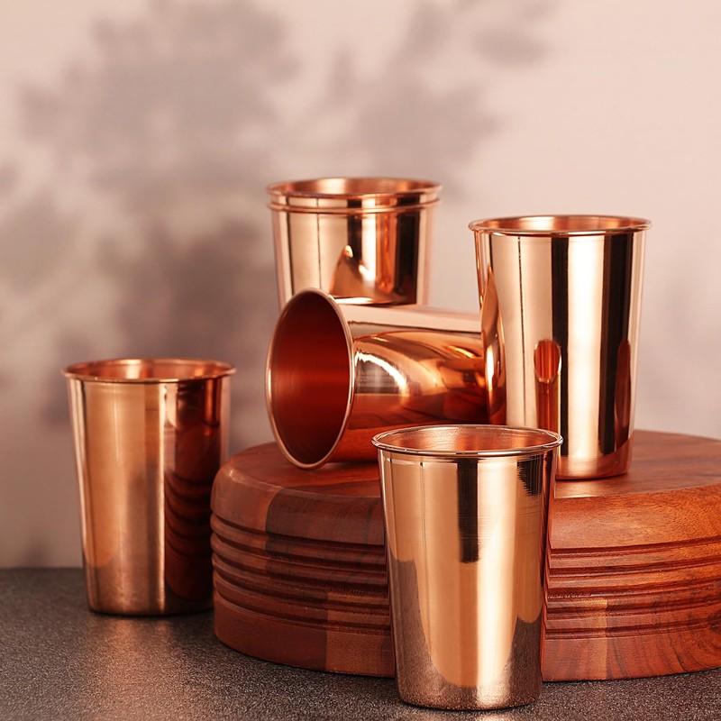 AncientImpex Set of 6 Pure Copper Mugs - 350ml Capacity