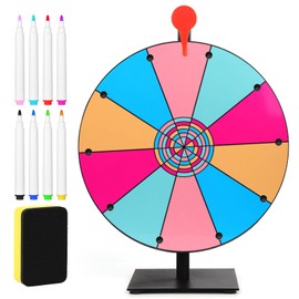 NQEUEPN 12in Spinning Prize Wheel, 10 Slots Colorful Prize Wheel Spinner with Stand Tabletop Wheel of Fortune Game with 8 Markers for Carnivals Trade Show Holiday Activities Game