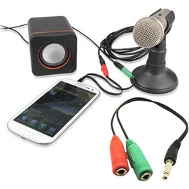 ZhangyiHot 1Pc Red and Green Cable and Adapter 3.5mm AUX Audio Mic Splitter Cable Earphone Headphone Adapter Male to 2 Female Cables and Adapters