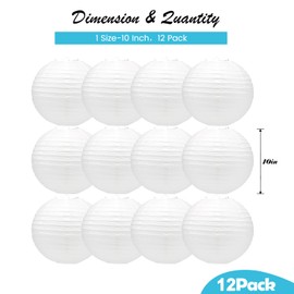 12Pcs White Paper Lanterns,10 Inch Chinese/Japanese Paper Lanterns Decorations with Tape and String,White Hanging Round Paper Lantern for Birthday,Wedding,Christmas Party,New Year(White 10Inch)