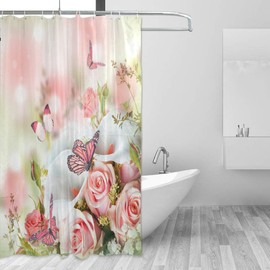 ALAZA Shower Curtain, Flowers And Butterflies Pink Bathroom Waterproof Polyester Curtains Accessories With Hooks For Home Decorative (153cm x 183cm)