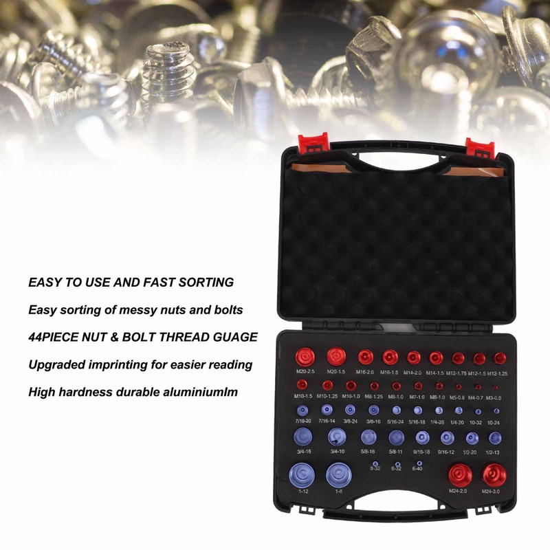 44-Piece Thread Tester for Nuts and Bolts (Red and Blue),