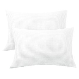 Waffle Weave Pillowcases Standard Size 2 Pack, 100% Egyptian Cotton 600 Thread Count, Ultra Soft Pillow Shams with Envelope Closure, Breathable Skin-Friendly Pillow Case, White, 20x26 Inches