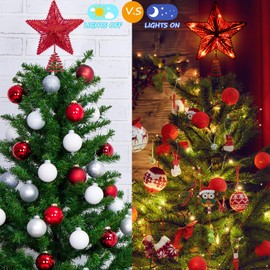 Aoriher 20 Light 10 Inches Christmas Star Tree Toppers Battery Operated Tree Topper with 20 Mini LED Lights for Christmas Holiday Seasonal Decoration (Red)