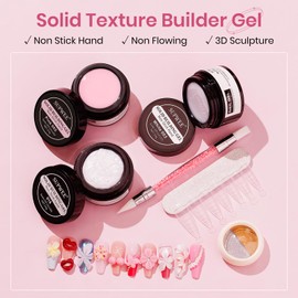 SUPWEE 3D Gel Nail Art for Nails, Solid Builder Gel Nail Extension Set with Chrome Nail Powder, White, Pearl White, Pink, Non-Stick Sculpture Nail Gel for DIY 3D Nail Art, Home Use
