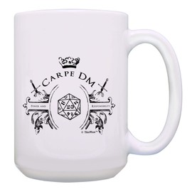 Gaming Gifts Carpe DM Power and Responsibility D20 Dice Mug Crit Hit Natural 20 15-oz Mug Cup White