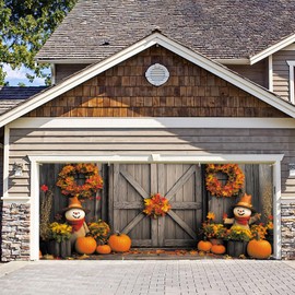 ANNA QUEEN Pumpkin Maple Leaf Garage Door Banner 6 x 13FT,Autumn Straw Outdoor Garage Decoration Harvest Garage Backdrop for Thanksgiving Outdoor Indoor Party Wall Decor
