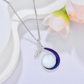KoyeKei Mermaid Tail Necklace 925 Sterling Silver Opal Pendant Necklace Jewelry Gifts for Women Daughter Ocean Lovers Ocean Theme Mothers Day Gifts for Mom Sister