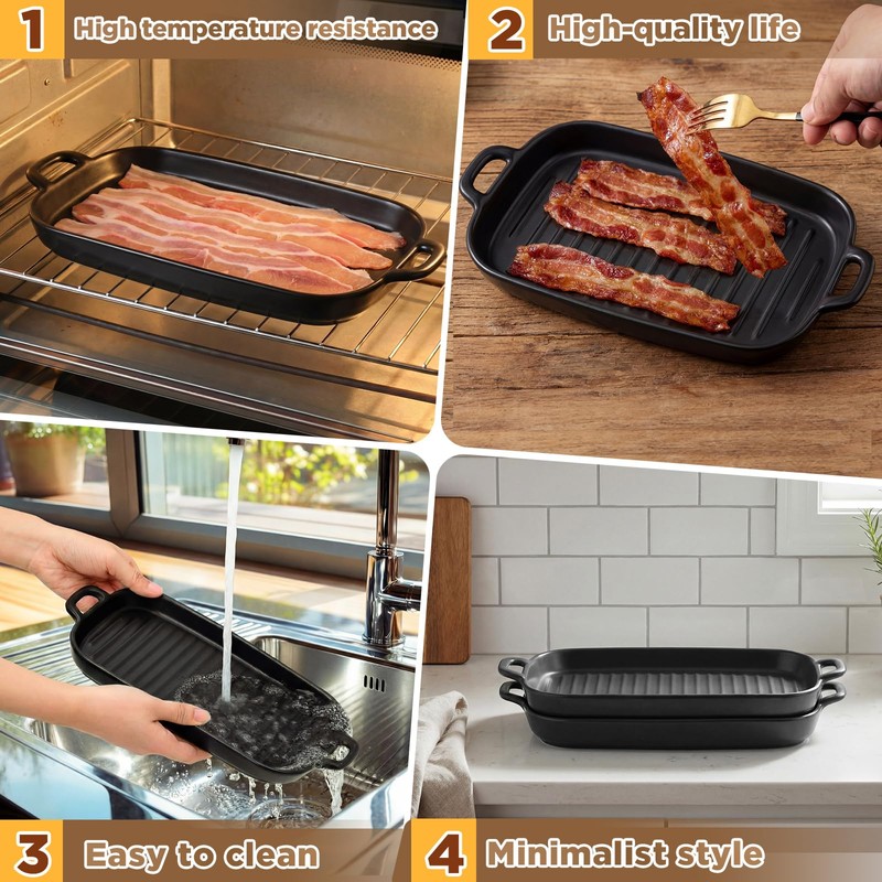 2 Pack Microwave Bacon Tray Ceramic Cooker with Drip Rack,