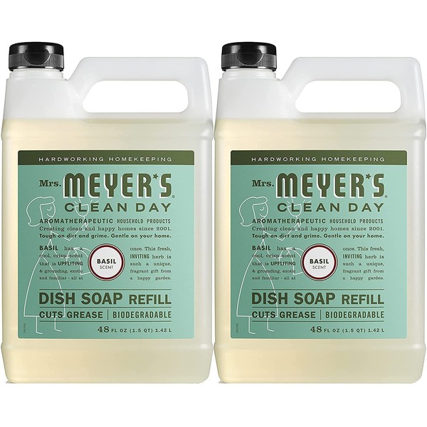 Mrs. Meyer's Liquid Dish Soap Refill, Basil, 48 OZ (Pack - 2)