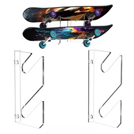 2 Tier Skateboard Wall Mount Display Holder, Acrylic Space Saving Stable Easy Install, with Hangers for Snowboards, Skateboard Decks, Longboards,Precise Cutting,Enhanced Durability