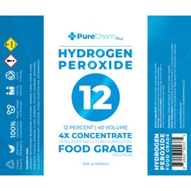 PURECHEM PROS Hydrogen Peroxide 12 Percent (16oz) - Hydrogen Peroxide Cleaner - Dilute and Spray 12% Hydrogen Peroxide on Counters, Bathtubs, Floors or Carpets - Food Grade Hydrogen Peroxide 12 Percent