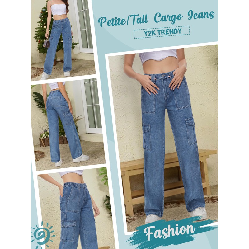 Tapata Women's 26"/28"/30"/32"/34" Cargo Jeans Straight Leg Short Petite Regular