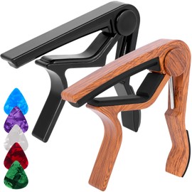 Ortarco 2-Pack Guitar Capo for Acoustic & Electric Guitar 6 String, Black & Wood Color Capo with 5 Picks