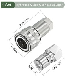 YOKIVE Hydraulic Quick Connect Couplers Set, Carbon Steel Pipes | Fitting Plug Adapter Great for Constructions Agriculture (Silver Tone, M14x1.5mm)