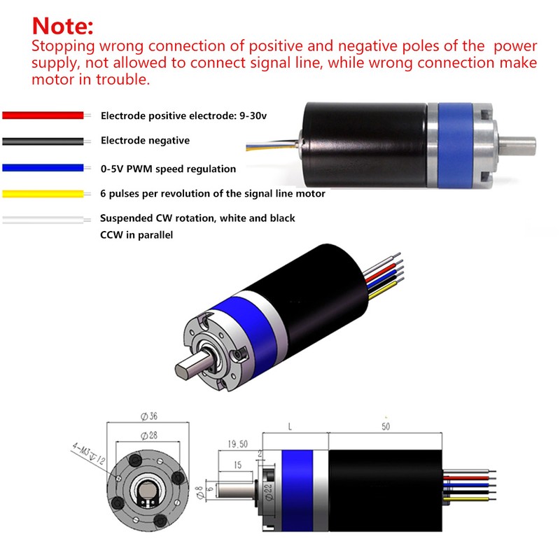 Brushless DC Speed Reduction Motor Electric Metal Gear 36MM High