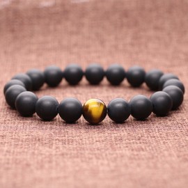 coai Black Onyx Tiger Eye Mala Beads Mens Beaded Bracelet