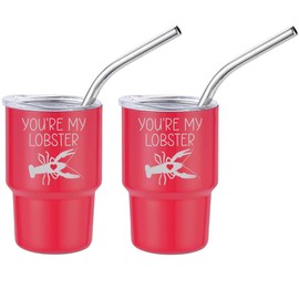 Set of 2 Mini Tumbler Shot Glasses 3oz Shot Glass With Straw and Lid Stainless Steel Gift You're My Lobster For Friends Boyfriend Girlfriend Wife Husband Engagement Anniversary (Tomato Red)