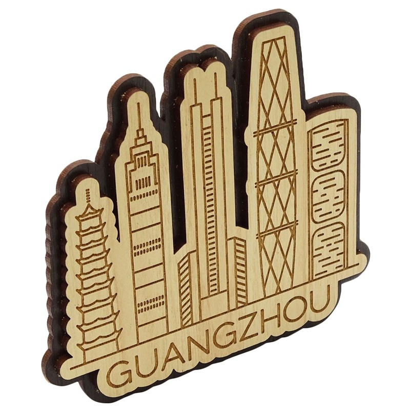 Printtoo Souvenir Home Decor Guangzhou China Engraved Wooden Fridge Magnet