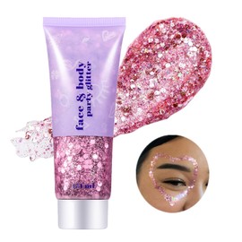 Go Ho Pink Face Body Glitter Gel,Pink Face Paint Makeup Holographic Chunky Sequins Glitters for Hair,Nails,and Lip,Long-Lasting Hair Glitter with Sequins,52g