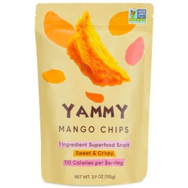 Yammy Dried Mango Chips Family Size, 1 Ingredient Superfood Snack, Low Calorie, Healthy Unsweetened Mango Fruit Slices, Crispy Like Freeze Dried, No Sugar Added, Individual Packs, Gluten Free, Vegan