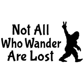 Not All Who Wander are Lost Bigfoot Peace Sign Hand Sasquatch Peace Symbol Vinyl Cutout Sticker Rub On Decal 6-by-3 Inches (Sky Blue)