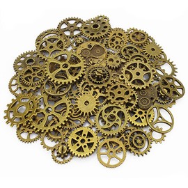 LolliBeads (TM) 120 Gram Antiqued Bronze Metal Skeleton Steampunk Watch Gear Cog Wheel Sets (80 pcs)
