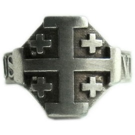 MK-Art Militaria Ring of the Crusaders, Knight's Order of the Holy Sepulchre of Jerusalem with motto Deus Vult (God wants it) also OPUS DEI, pewter, No Gemstone