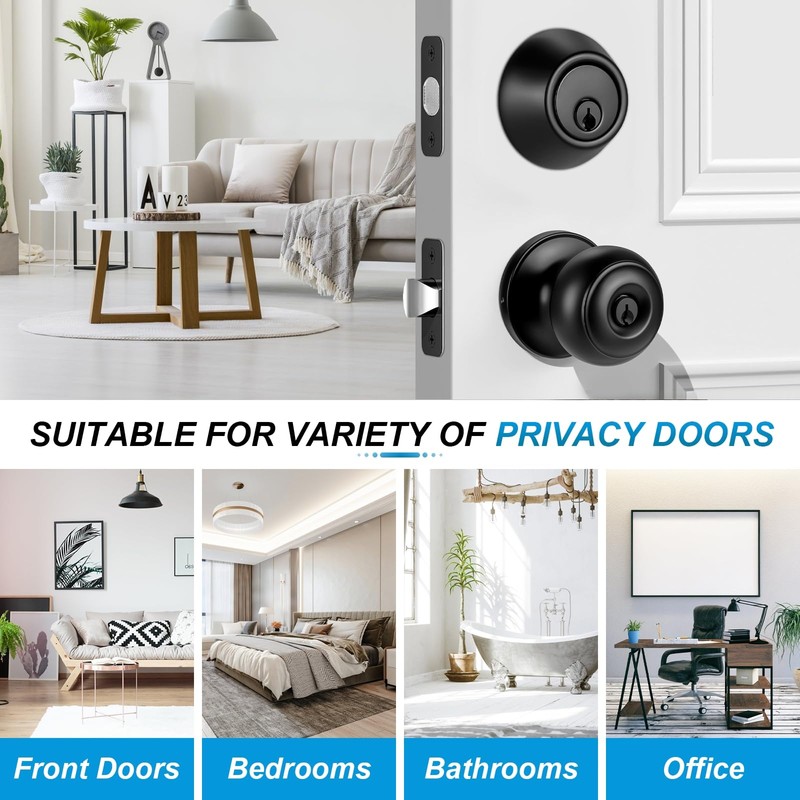 Plustool 4 Pack Front Door Lock Set,Matte Black Exterior Door