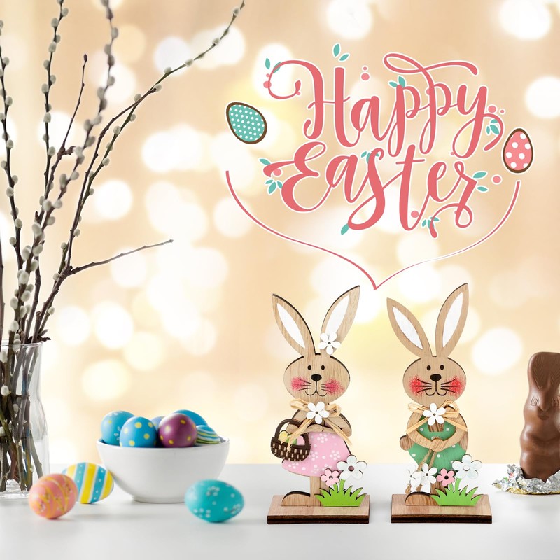 COCHIE Easter Bunny Decorations, Stand up Wooden Bunnies Easter Table
