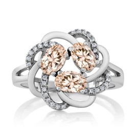 Gem Stone King 3-Stone Flower Blossom Gemstone Birthstone Ring for Women | 925 Sterling Silver | Oval 6X4MM | Wedding Anniversary Engagement Promise Ring | Available In Size 5, 6, 7, 8, 9Flower