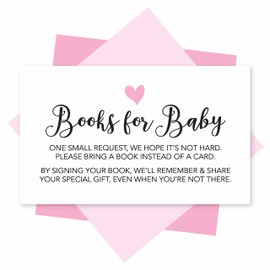 Hadley Designs 25 Books For Baby Shower Request Cards - Pink Baby Shower Invitation Inserts, Guest Book Alternative, Bring A Book Instead Of A Card, Baby Shower Book Request For Girls