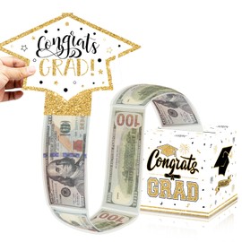 VABAMNA Class of 2025 Graduation Money Box for Cash Gift Pull, Funny Surprise DIY Cash Gift Idea Kit Graduation Money Holder for Boys Girls College High School Congrats Grad Party Favors, White Gold