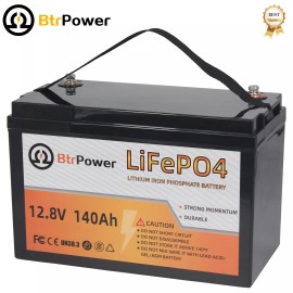 Btrpower Lithium Battery Pack 12V 140Ah 100Ah Deep Cycle LiFePO4 for Solar RV Off-grid - 100 Ah