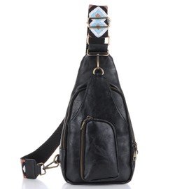 Ovida Sling Bag for Women PU Leather Crossbody Fanny Packs Sling Chest Bag Purse with Adjustable Guitar Strap for Travel (Black)