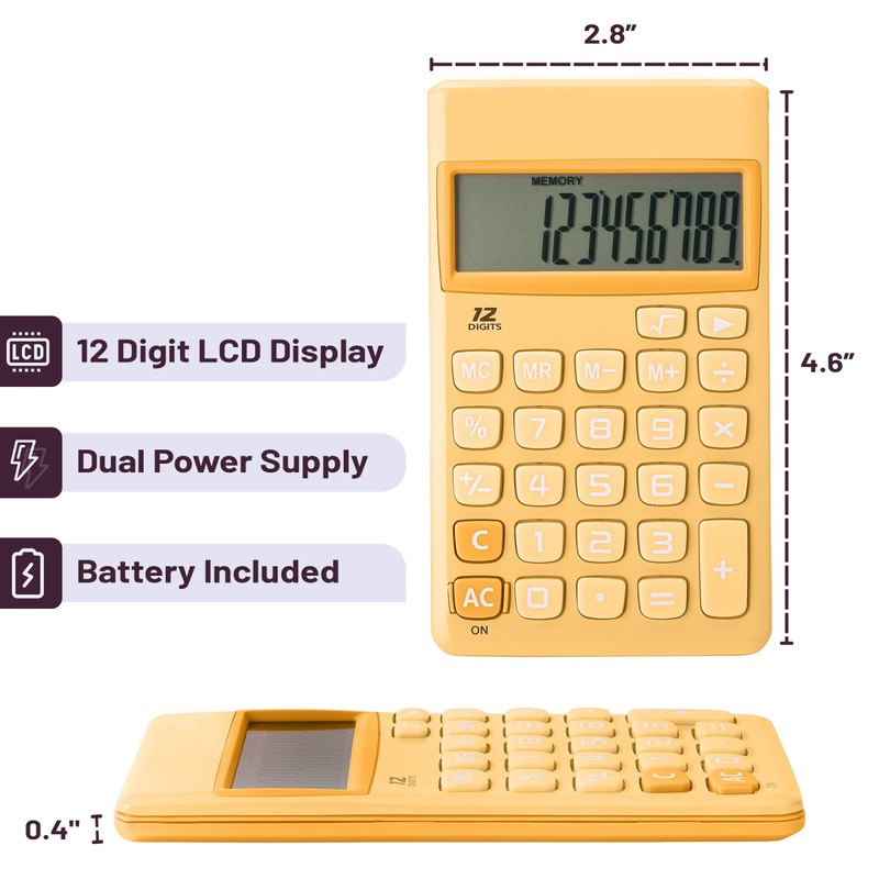 Mr. Pen- Standard Function Calculator, 12 Digits, Small Calculator, Orange