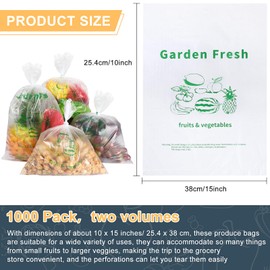 Geyoga 1000 Pcs Plastic Produce Bags Narrow Profile Bags Clear HDPE Produce Handbags for Grocery Food Vegetable Storage, 500 Bags/1 Roll (10 x 15 Inches)
